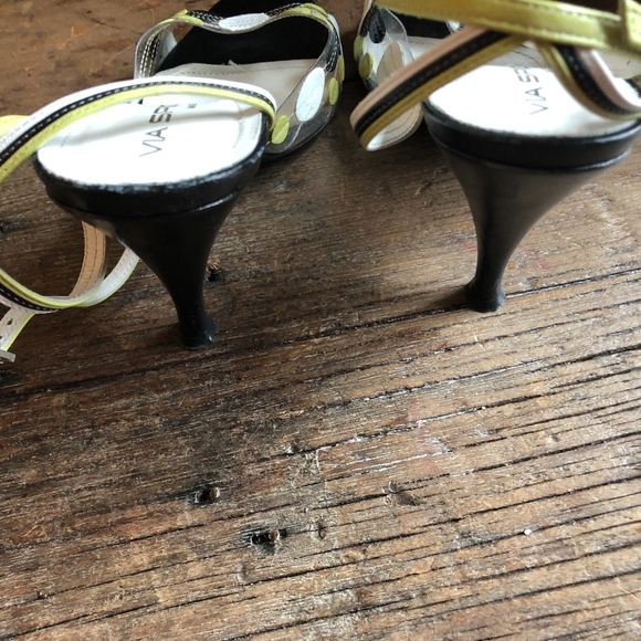 Via Spiga Green Black Polka Dot Ankle Strap Heels - Picture 7 of 7